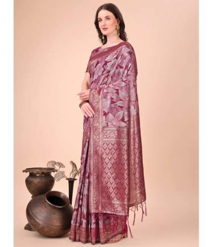 Generic Women's Cotton Printed Saree With Unstitched Blouse 5.5Mtr (Magenta)