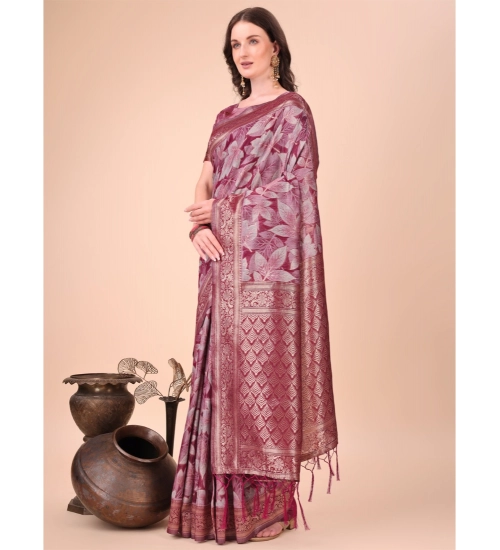 Generic Women's Cotton Printed Saree With Unstitched Blouse 5.5Mtr (Magenta)