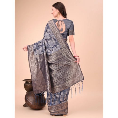 Women's Cotton Printed Saree With Unstitched Blouse 5.5Mtr (Navy Blue) Women's Cotton Printed Saree With Unstitched Blouse 5.5Mtr (Navy Blue)