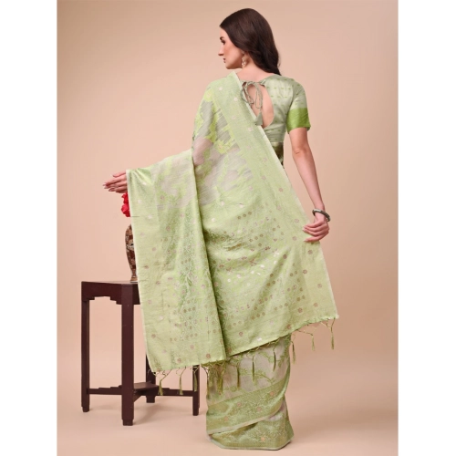 Women's Cotton Printed Saree With Unstitched Blouse 5.5Mtr (Light Green) Women's Cotton Printed Saree With Unstitched Blouse 5.5Mtr (Light Green)