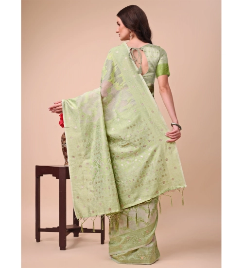 Generic Women's Cotton Printed Saree With Unstitched Blouse 5.5Mtr (Light Green)