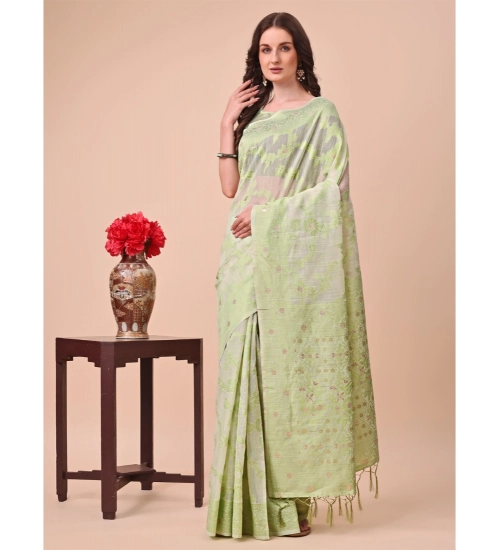 Generic Women's Cotton Printed Saree With Unstitched Blouse 5.5Mtr (Light Green)