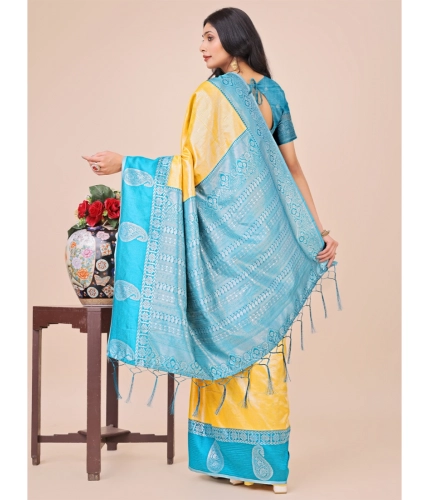 Generic Women's Lichi Silk Printed Saree With Unstitched Blouse 5.5Mtr (Yellow) Generic Women's Lichi Silk Printed Saree With Unstitched Blouse 5.5Mtr (Yellow)
