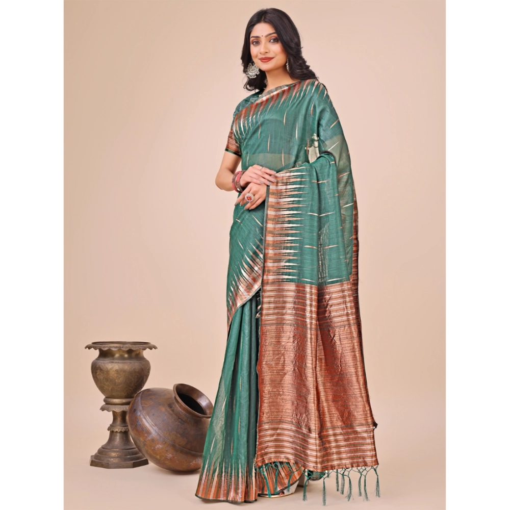 Generic Women's Linen Cotton Printed Saree With Unstitched Blouse 5.5Mtr (Green) Generic Women's Linen Cotton Printed Saree With Unstitched Blouse 5.5Mtr (Green)