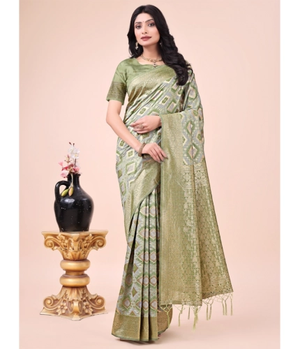 Generic Women's Cotton Printed Saree With Unstitched Blouse 5.5Mtr (Mhendi Green)