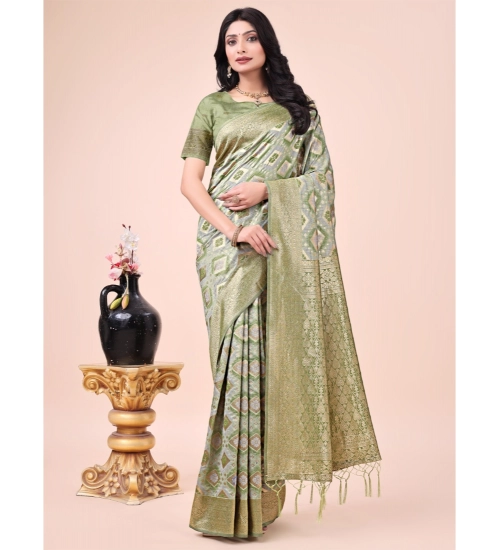 Generic Women's Cotton Printed Saree With Unstitched Blouse 5.5Mtr (Mhendi Green)