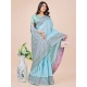 Generic Women's Lichi Silk Printed Saree With Unstitched Blouse 5.5Mtr (Teal)