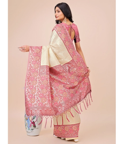 Generic Women's Lichi Silk Printed Saree With Unstitched Blouse 5.5Mtr (Cream) Generic Women's Lichi Silk Printed Saree With Unstitched Blouse 5.5Mtr (Cream)