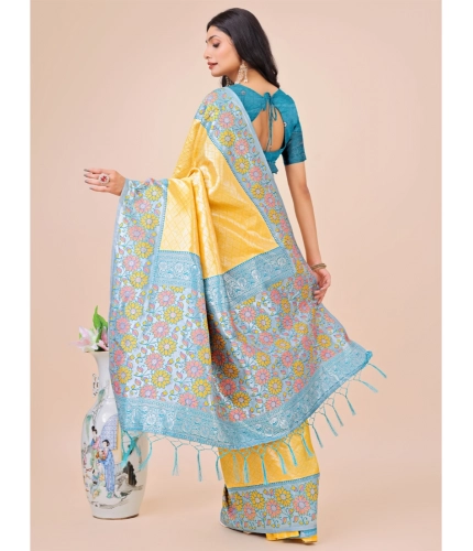 Generic Women's Lichi Silk Printed Saree With Unstitched Blouse 5.5Mtr (Yellow) Generic Women's Lichi Silk Printed Saree With Unstitched Blouse 5.5Mtr (Yellow)