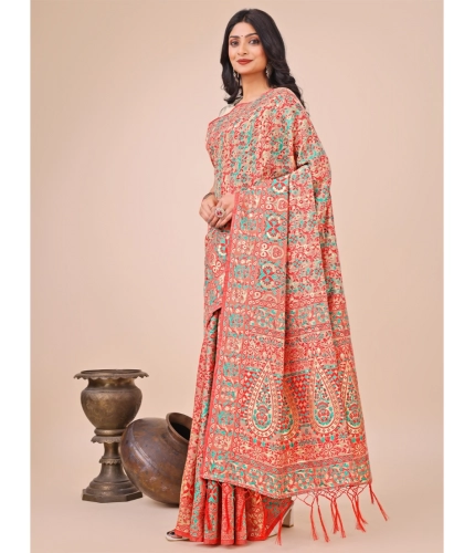 Generic Women's Cotton Printed Saree With Unstitched Blouse 5.5Mtr (Cream)