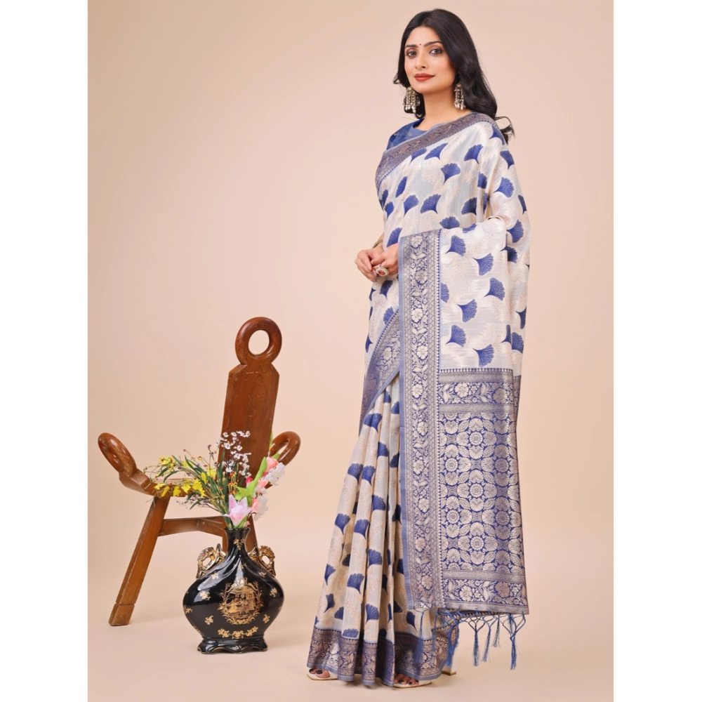 Generic Women's Linen Cotton Printed Saree With Unstitched Blouse 5.5Mtr (Blue) Generic Women's Linen Cotton Printed Saree With Unstitched Blouse 5.5Mtr (Blue)