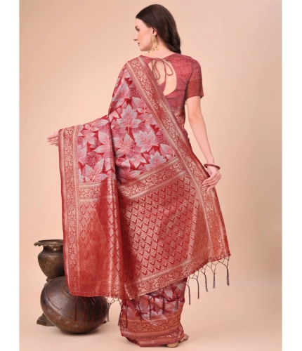 Generic Women's Cotton Printed Saree With Unstitched Blouse 5.5Mtr (Red) Generic Women's Cotton Printed Saree With Unstitched Blouse 5.5Mtr (Red)