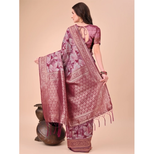 Women's Cotton Printed Saree With Unstitched Blouse 5.5Mtr (Magenta) Women's Cotton Printed Saree With Unstitched Blouse 5.5Mtr (Magenta)