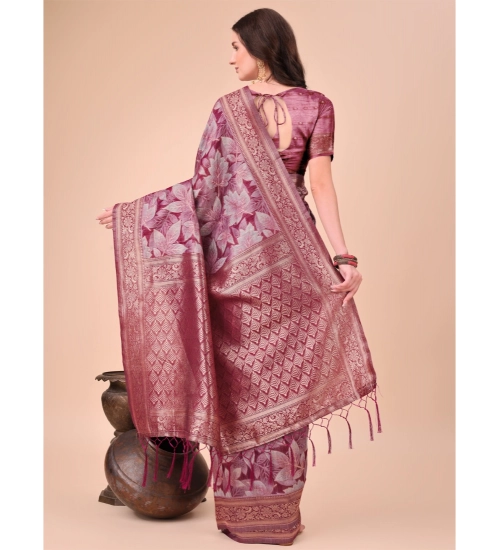 Generic Women's Cotton Printed Saree With Unstitched Blouse 5.5Mtr (Magenta)