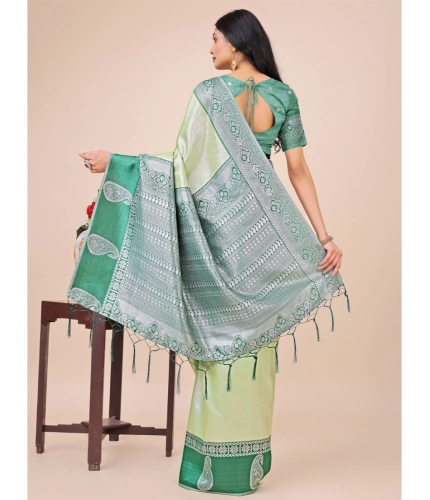 Generic Women's Lichi Silk Printed Saree With Unstitched Blouse 5.5Mtr (Light Green) Generic Women's Lichi Silk Printed Saree With Unstitched Blouse 5.5Mtr (Light Green)