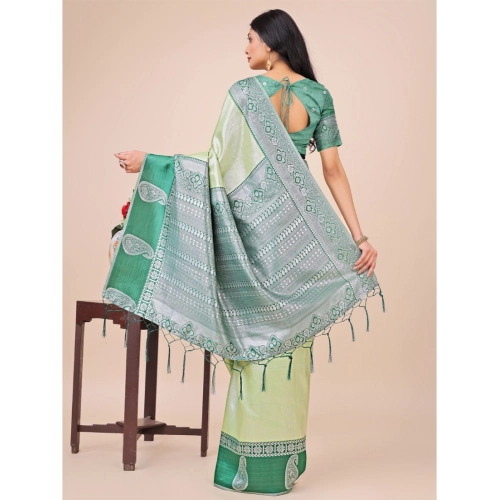 Women's Lichi Silk Printed Saree With Unstitched Blouse 5.5Mtr (Light Green) Women's Lichi Silk Printed Saree With Unstitched Blouse 5.5Mtr (Light Green)