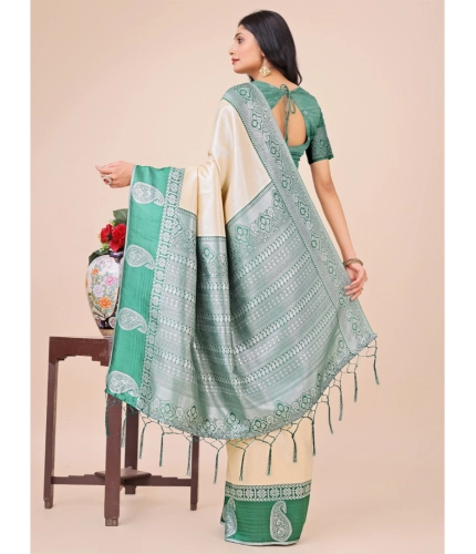 Generic Women's Lichi Silk Printed Saree With Unstitched Blouse 5.5Mtr (Cream) Generic Women's Lichi Silk Printed Saree With Unstitched Blouse 5.5Mtr (Cream)