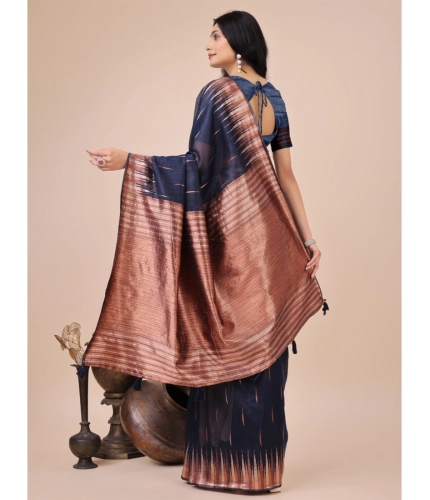 Generic Women's Linen Cotton Printed Saree With Unstitched Blouse 5.5Mtr (Navy Blue) Generic Women's Linen Cotton Printed Saree With Unstitched Blouse 5.5Mtr (Navy Blue)