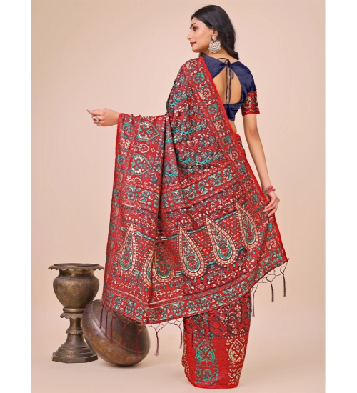 Generic Women's Cotton Printed Saree With Unstitched Blouse 5.5Mtr (Pink)