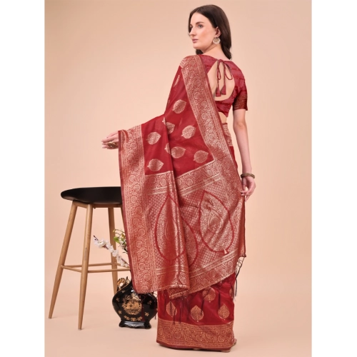 Women's Cotton Printed Saree With Unstitched Blouse 5.5Mtr (Maroon) Women's Cotton Printed Saree With Unstitched Blouse 5.5Mtr (Maroon)