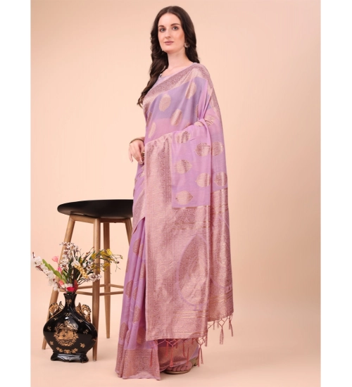 Generic Women's Cotton Printed Saree With Unstitched Blouse 5.5Mtr (Light Pink)
