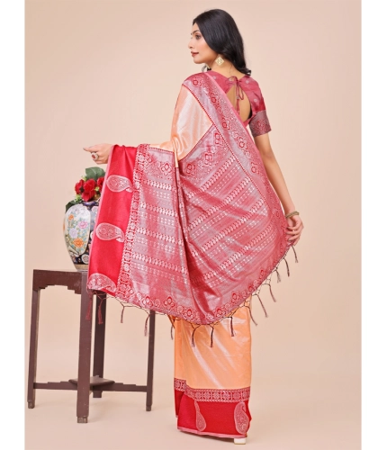 Generic Women's Lichi Silk Printed Saree With Unstitched Blouse 5.5Mtr (Peach) Generic Women's Lichi Silk Printed Saree With Unstitched Blouse 5.5Mtr (Peach)