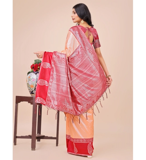 Generic Women's Lichi Silk Printed Saree With Unstitched Blouse 5.5Mtr (Peach)