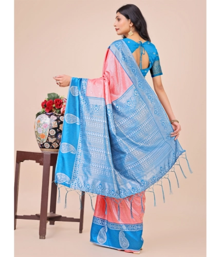 Generic Women's Lichi Silk Printed Saree With Unstitched Blouse 5.5Mtr (Peach) Generic Women's Lichi Silk Printed Saree With Unstitched Blouse 5.5Mtr (Peach)