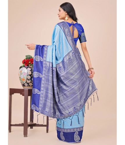 Generic Women's Lichi Silk Printed Saree With Unstitched Blouse 5.5Mtr (Sky Blue) Generic Women's Lichi Silk Printed Saree With Unstitched Blouse 5.5Mtr (Sky Blue)