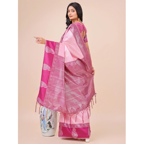 Women's Lichi Silk Printed Saree With Unstitched Blouse 5.5Mtr (Light Pink) Women's Lichi Silk Printed Saree With Unstitched Blouse 5.5Mtr (Light Pink)