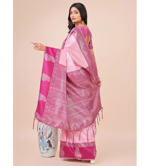 Generic Women's Lichi Silk Printed Saree With Unstitched Blouse 5.5Mtr (Light Pink)