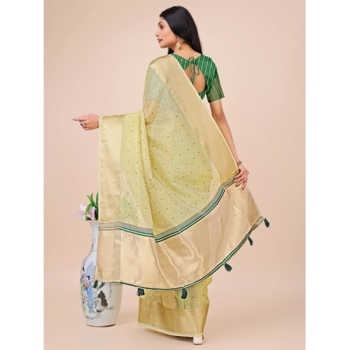 Women's Organza Printed Saree With Unstitched Blouse 5.5Mtr (Light Green) Women's Organza Printed Saree With Unstitched Blouse 5.5Mtr (Light Green)