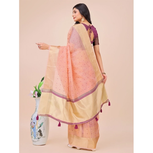 Women's Organza Printed Saree With Unstitched Blouse 5.5Mtr (Light Pink) Women's Organza Printed Saree With Unstitched Blouse 5.5Mtr (Light Pink)