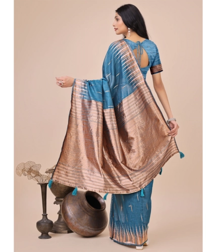 Generic Women's Linen Cotton Printed Saree With Unstitched Blouse 5.5Mtr (Blue) Generic Women's Linen Cotton Printed Saree With Unstitched Blouse 5.5Mtr (Blue)