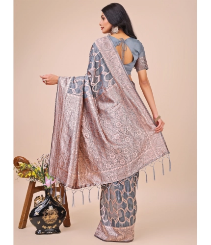 Generic Women's Linen Cotton Printed Saree With Unstitched Blouse 5.5Mtr (Grey) Generic Women's Linen Cotton Printed Saree With Unstitched Blouse 5.5Mtr (Grey)