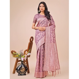 Generic Women's Linen Cotton Printed Saree With Unstitched Blouse 5.5Mtr (Purple)