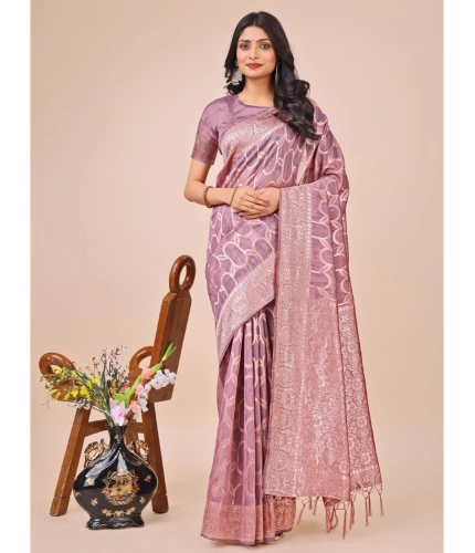 Generic Women's Linen Cotton Printed Saree With Unstitched Blouse 5.5Mtr (Purple)