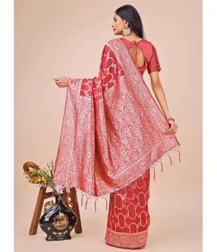 Generic Women's Linen Cotton Printed Saree With Unstitched Blouse 5.5Mtr (Red) Generic Women's Linen Cotton Printed Saree With Unstitched Blouse 5.5Mtr (Red)