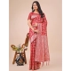 Generic Women's Linen Cotton Printed Saree With Unstitched Blouse 5.5Mtr (Red)