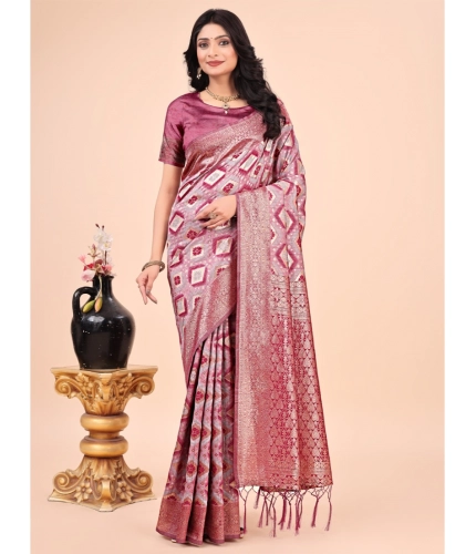 Generic Women's Cotton Printed Saree With Unstitched Blouse 5.5Mtr (Pink)