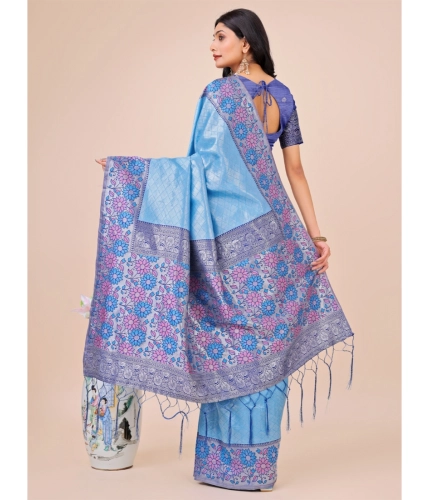 Generic Women's Lichi Silk Printed Saree With Unstitched Blouse 5.5Mtr (Sky Blue) Generic Women's Lichi Silk Printed Saree With Unstitched Blouse 5.5Mtr (Sky Blue)