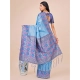 Generic Women's Lichi Silk Printed Saree With Unstitched Blouse 5.5Mtr (Sky Blue)