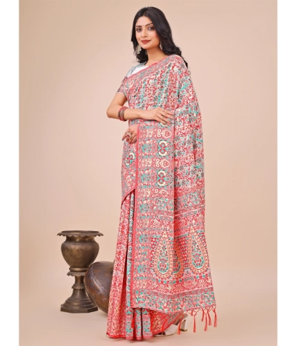 Generic Women's Cotton Printed Saree With Unstitched Blouse 5.5Mtr (White)