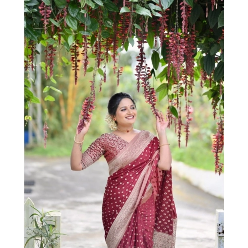 Women's Silk Printed Saree With Unstitched Blouse 5.5Mtr (Maroon) Women's Silk Printed Saree With Unstitched Blouse 5.5Mtr (Maroon)