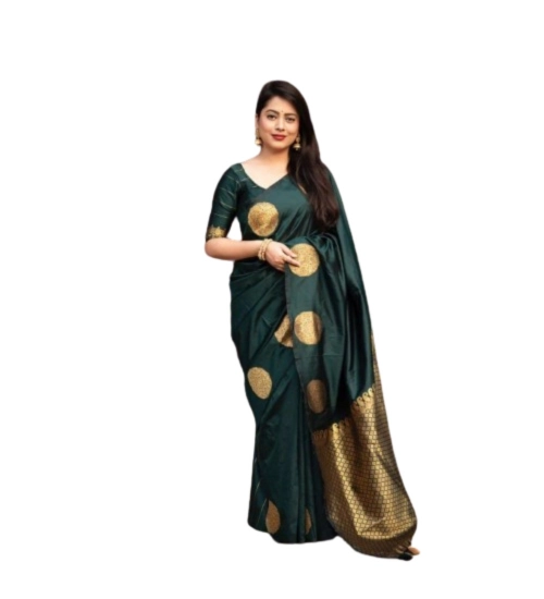 Generic Women's Silk Printed Saree With Unstitched Blouse 5.5Mtr (Green)