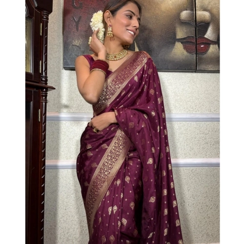 Women's Silk Printed Saree With Unstitched Blouse 5.5Mtr (Wine) Women's Silk Printed Saree With Unstitched Blouse 5.5Mtr (Wine)