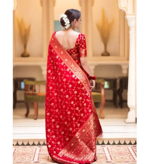 Generic Women's Silk Printed Saree With Unstitched Blouse 5.5Mtr (Red)