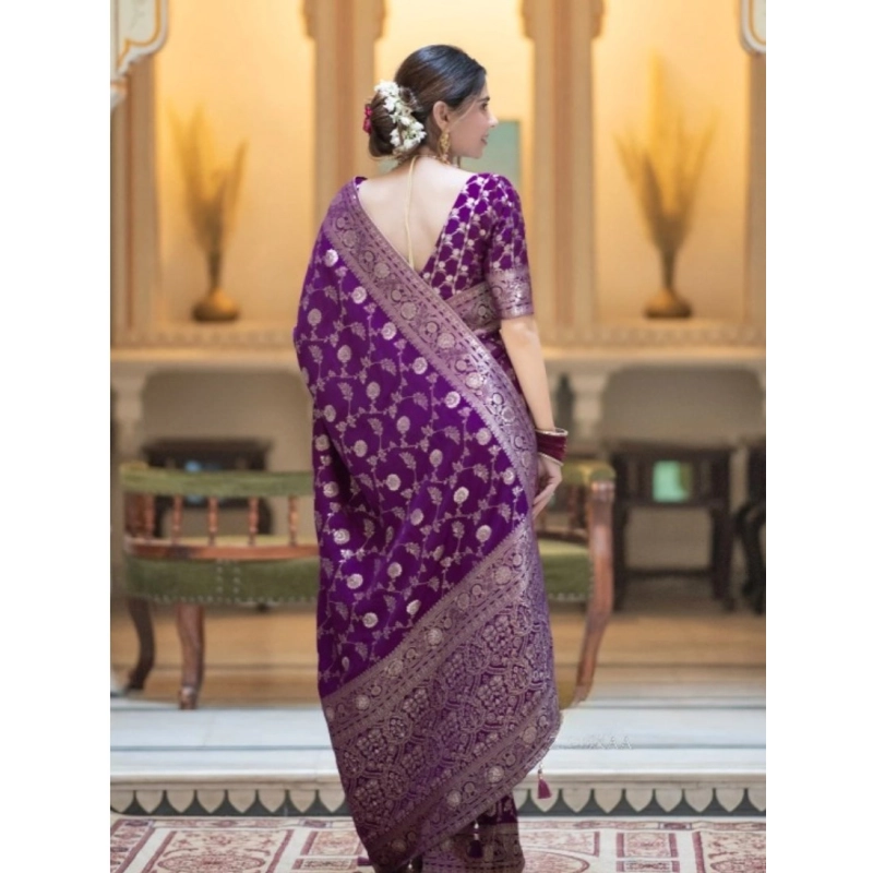 Women's Silk Printed Saree With Unstitched Blouse 5.5Mtr (Purple) Women's Silk Printed Saree With Unstitched Blouse 5.5Mtr (Purple)