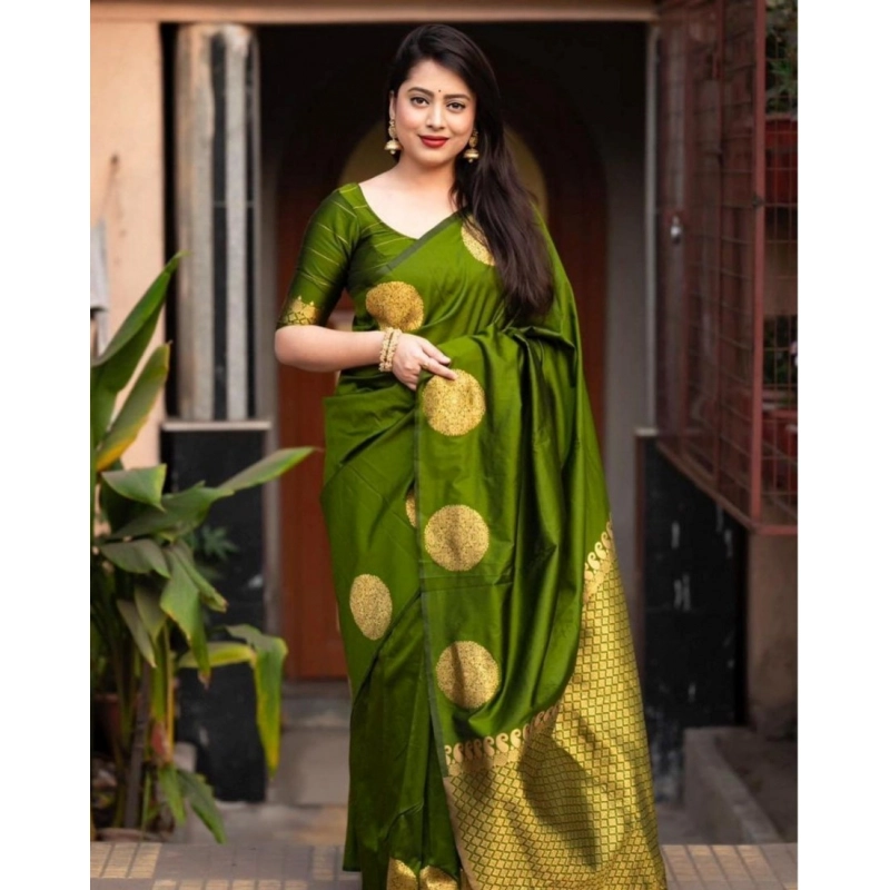 Women's Silk Printed Saree With Unstitched Blouse 5.5Mtr (Green)