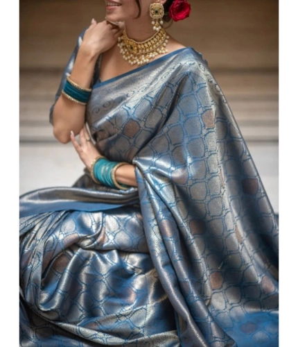 Generic Women's Silk Printed Saree With Unstitched Blouse 5.5Mtr (Rama)